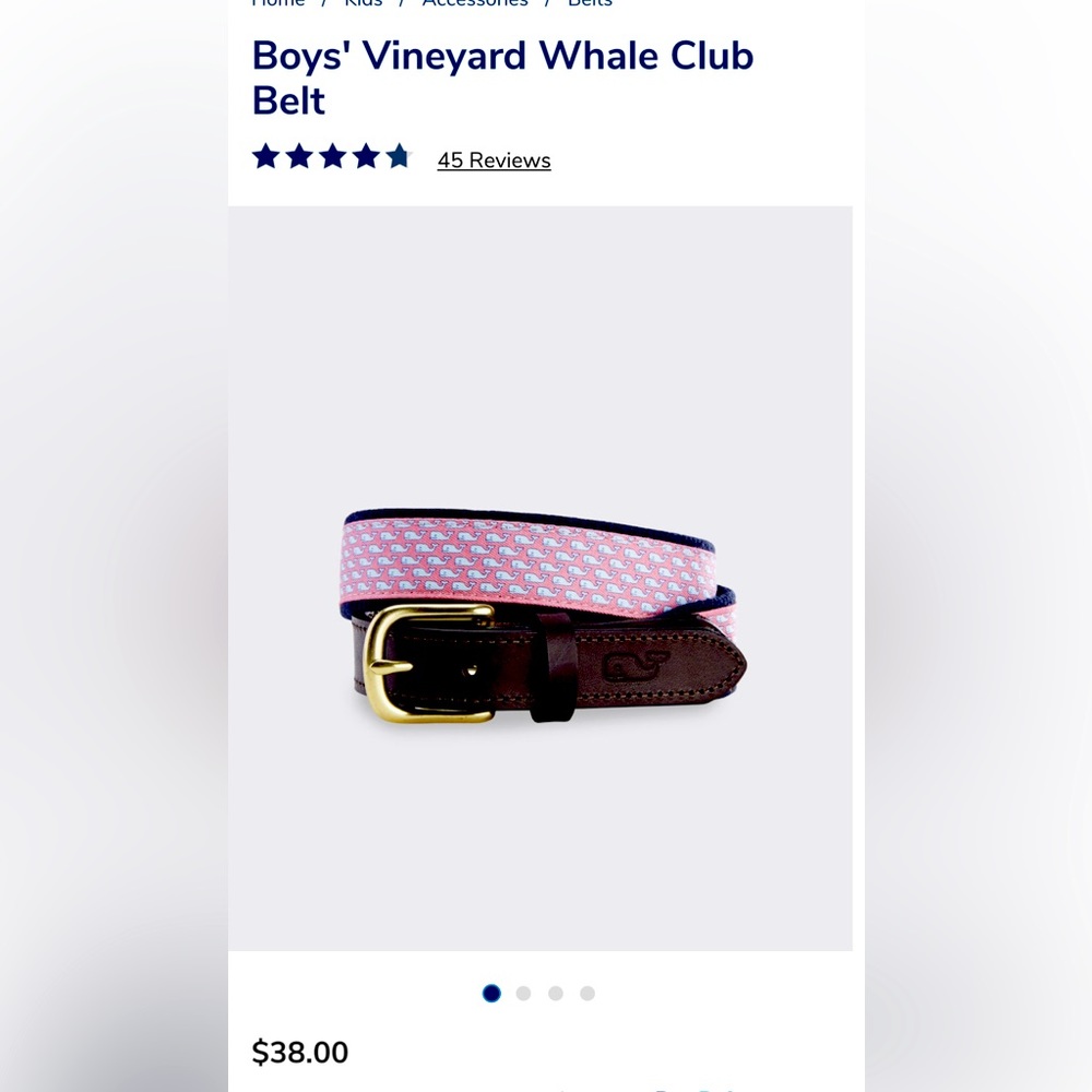 Boys' Vineyard Vines Whale Club Belt Size 30